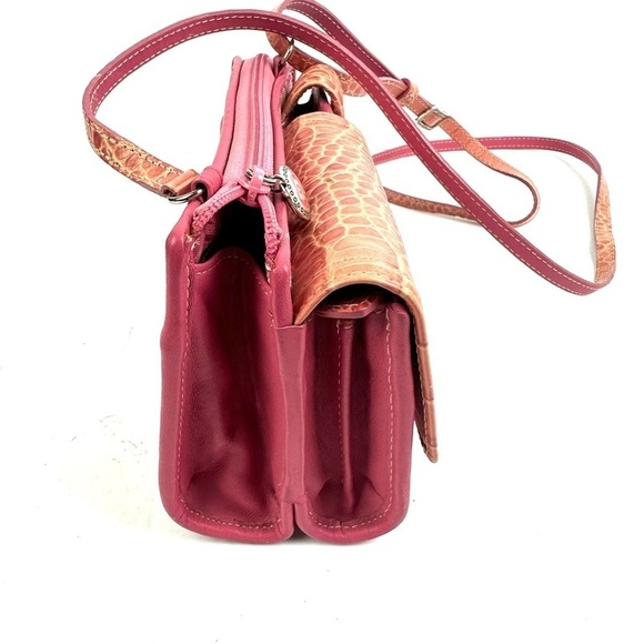 Brighton Crossbody Wallet Pink Mix Croc Canvas Leather Hearts Purse Vintage - Picture 8 of 13
